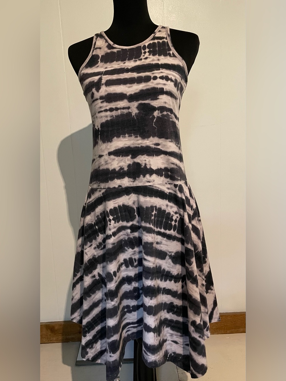 Mossimo Supply Co. Black, White, Gray Tie-Dye Racerback asymmetrical Dress, XS